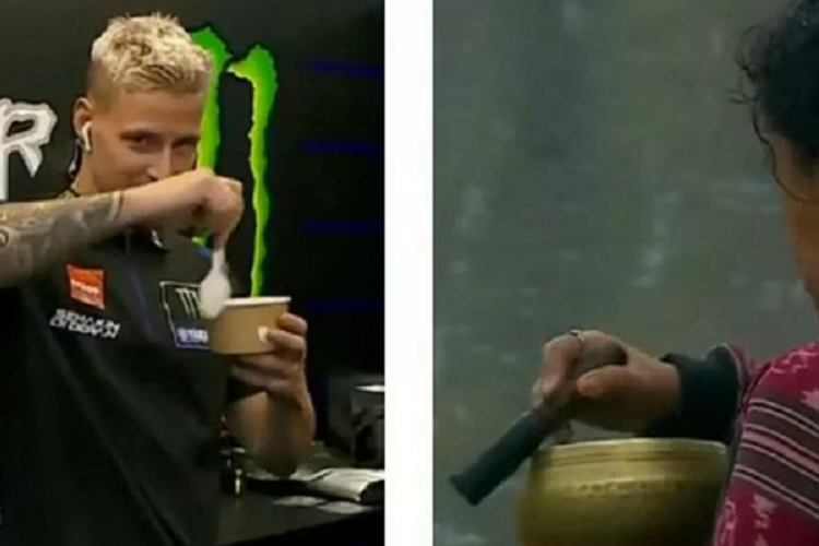 Gaya Kocak Fabio Quartararo Tiru Aksi Pawang Hujan Indonesia Pakai Mangkuk dan Sendok, Ini Komentar Warganet