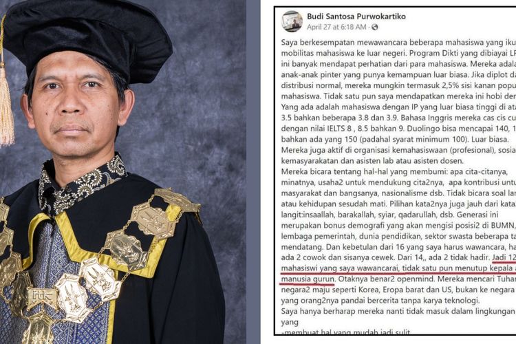 Rektor ITK Budi Santosa Sebut Mahasiswi Berhijab Mirip Penutup Kepala Manusia Gurun, Warganet: Rasis!