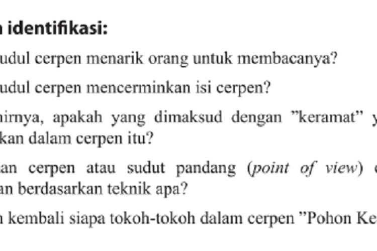 Kunci Jawaban Bahasa Indonesia Kelas 9 SMP Halaman 60 Pertanyaan Identifikasi Cerita Pendek Pohon Keramat