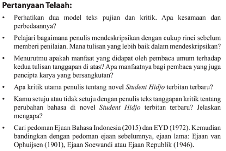 Kunci Jawaban Bahasa Indonesia Kelas 9 SMP Halaman 106 Tentang Pertanyaan Telaah