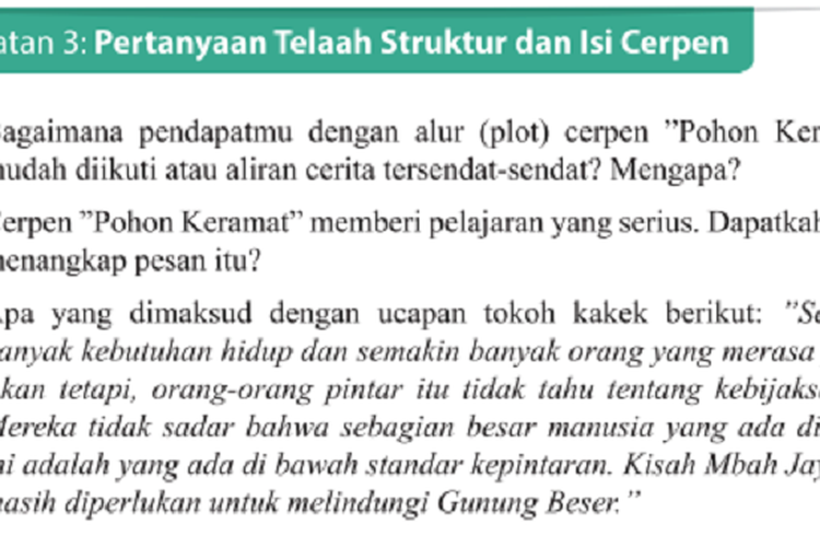 Kunci Jawaban Bahasa Indonesia Kelas 9 Halaman 76 Kegiatan 3: Pertanyaan Telaah Struktur dan Isi Cerpen