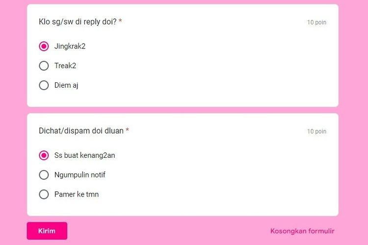 Cek Pasanganmu Selingkuh Diam-Diam atau Tidak dengan Main Tes Ujian Bucin Docs Google Form di Sini