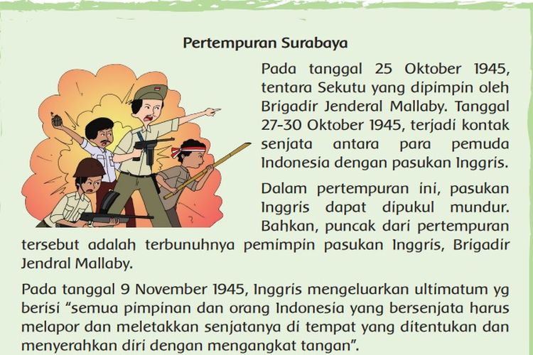 Kunci Jawaban Tema 2 Kelas 6 SD Halaman 45 46 Buku Tematik Subtema 2: Peta Pikiran Bacaan Pertempuran Surabaya