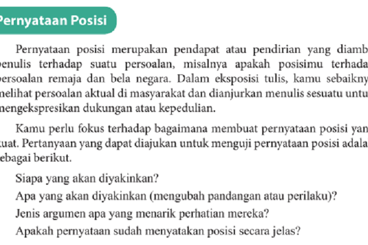 Kunci Jawaban Bahasa Indonesia Kelas 9 SMP Halaman 45: Pernyataan Posisi