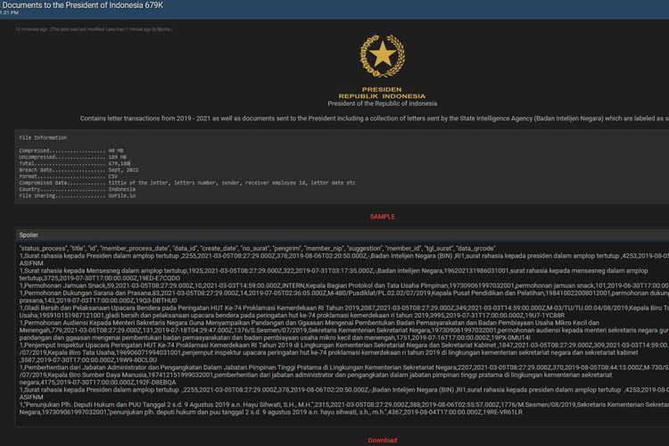 Kembali Berulah, Bjorka Bocorkan Ribuan Dokumen Presiden Hingga Surat Rahasia BIN