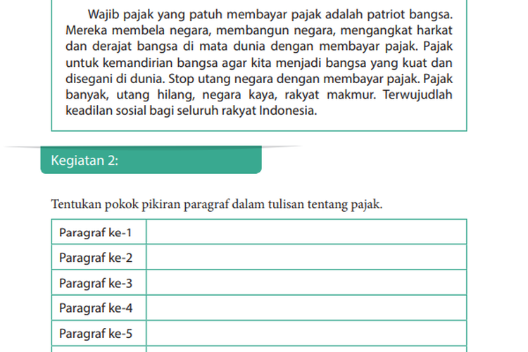Kunci Jawaban Bahasa Indonesia Kelas 9 SMP-MTS Halaman 120: Menentukan Pokok Pikiran dalam Teks Pajak