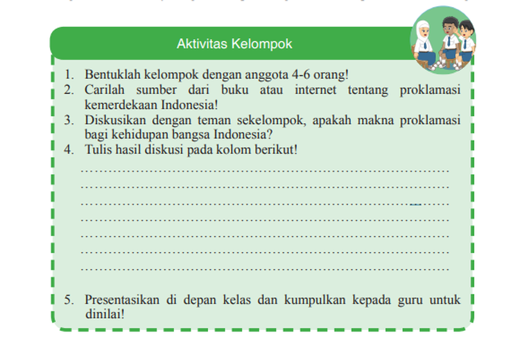 Kunci Jawaban Buku IPS Kelas 9 SMP-MTS Halaman 201 Aktivitas Kelompok Tentang Proklamasi Kemerdekaan RI