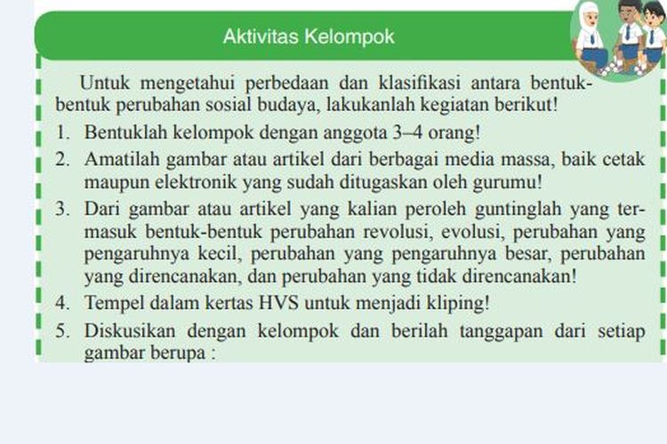 Kunci Jawaban IPS Kelas 9 SMP Halaman 96 Aktivitas Kelompok: Perbedaan Bentuk Perubahan Sosial Budaya