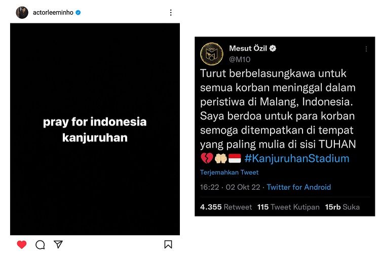 Lee Min Ho hingga Mesut Ozil Ucapkan Belasungkawa atas Tragedi Kerusuhan Arema vs Persebaya di Kanjuruhan
