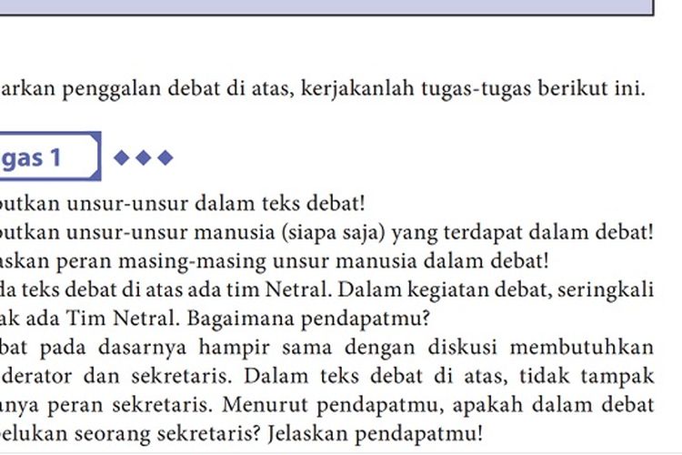 Kunci Jawaban Bahasa Indonesia Kelas 10  Halaman 182, Tugas 1: Mengidentifikasi Unsur-Unsur Debat