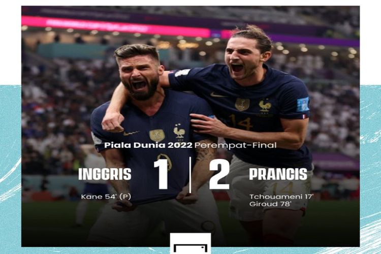Simak Highlight Prancis vs Inggris Piala Dunia. Giroud Unjuk Keganasan, Inggris Menangis