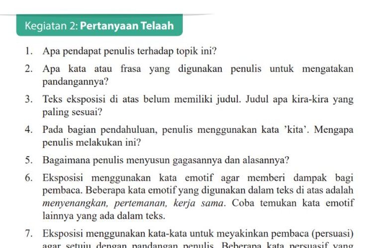 Kunci Jawaban Bahasa Indonesia Kelas 9 SMP Halaman 123 124 Kegiatan 2 Pertanyaan Telaah