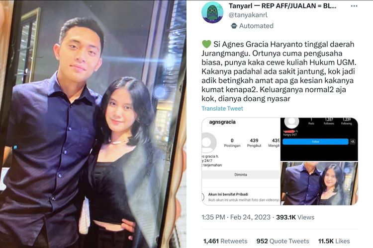 Sosok Kakak Agnes Gracia Haryanto Pacar Anak Pejabat Pajak yang Viral Ternyata Mahasiswa UGM
