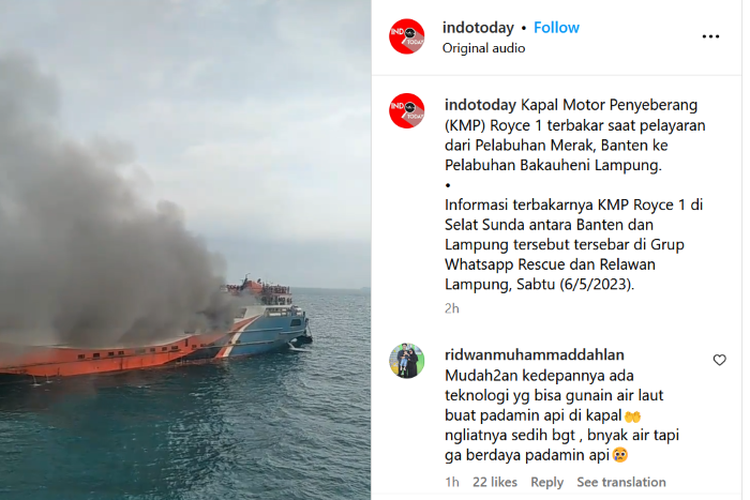 KMP Royce 1 Terbakar di Laut Merak Banten, Seperti Apa Spesifikasinya? Simak Penjelasan Berikut