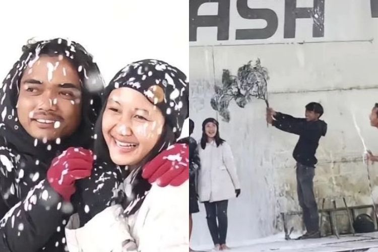 Kocaknya Foto Dua Sejoli, Dikiranya Pakai Latar Salju Luar Negeri, Ternyata Endingnya Bikin Tepuk Jidat