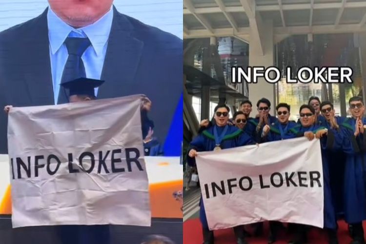 Momen Unik Ketika Pria Ini Baru Wisuda dan Bikin Spanduk Tulisan ‘Info Loker’ di Depan Rektor dan Wisudawan