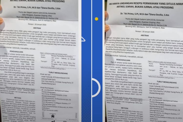 Viral! Dikira Jurnal Ilmiah, Ternyata Undangan Pernikahan, Netizen Pangling hingga Sebut Ini Jurnal Pernikahan