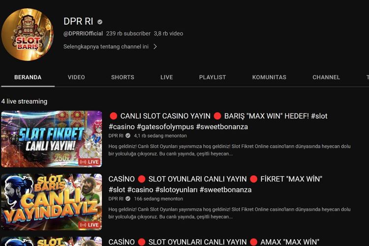 Usai Beri Kominfo Anggaran Rp14,8 Triliun, Akun YouTube DPR RI Dihack, Siarkan Live Streaming Judi Slot Online