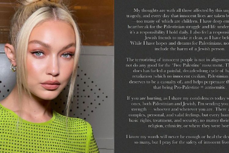 Gigi Hadid Trending Usai Komentari Konflik Israel-Palestina, Netizen Berikan Respon Nyeleneh