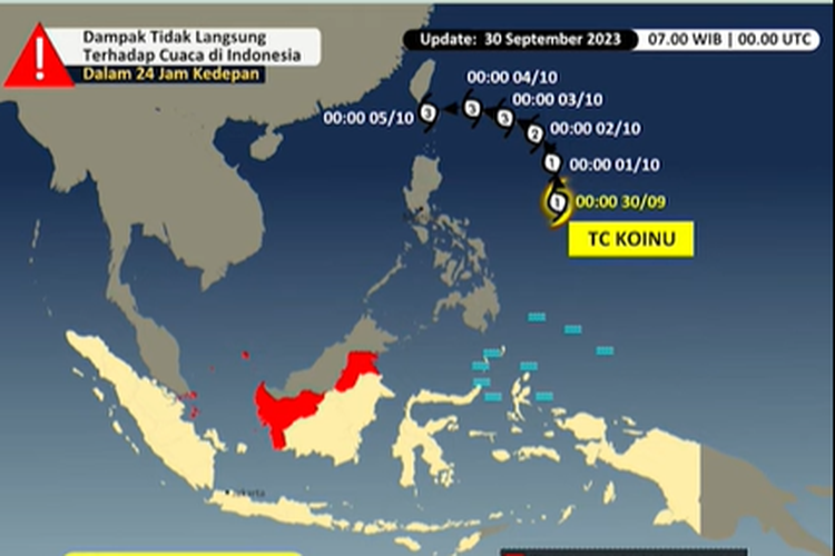 BMKG Angkat Bicara Masalah Cuaca Siklon Tropis Koinu: Peningkatan Intensitas 24 Jam, Kalimantan Berdampak?