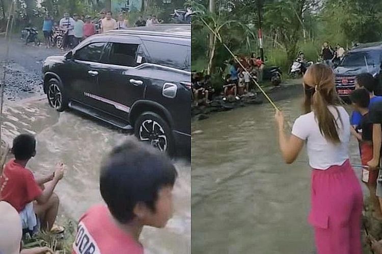Pura-Pura Gak Lihat, Viral Video Mobil Pejabat Lewat Jalan Rusak yang Banjir di Bengkulu, Warga Asik Mancing