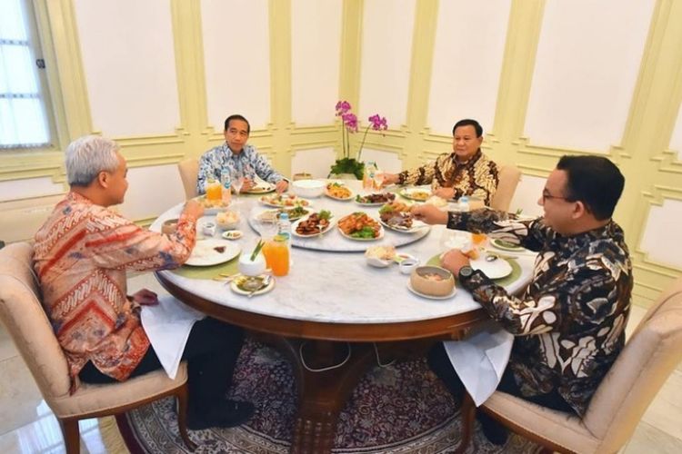 Momen Langka! Presiden Jokowi Undang 3 Capres Makan Siang: Prabowo, Ganjar, dan Anies Kompak Gandengan Tangan