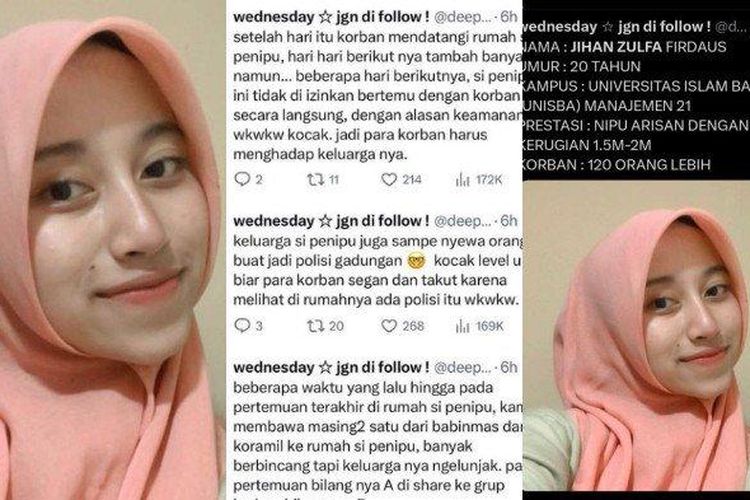 Tipu Hingga Rp2 M! Berikut Kronologi Lengkap Jihan Mahasiswa Cantik Bandung yang Rugikan Korban Lewat Arisan