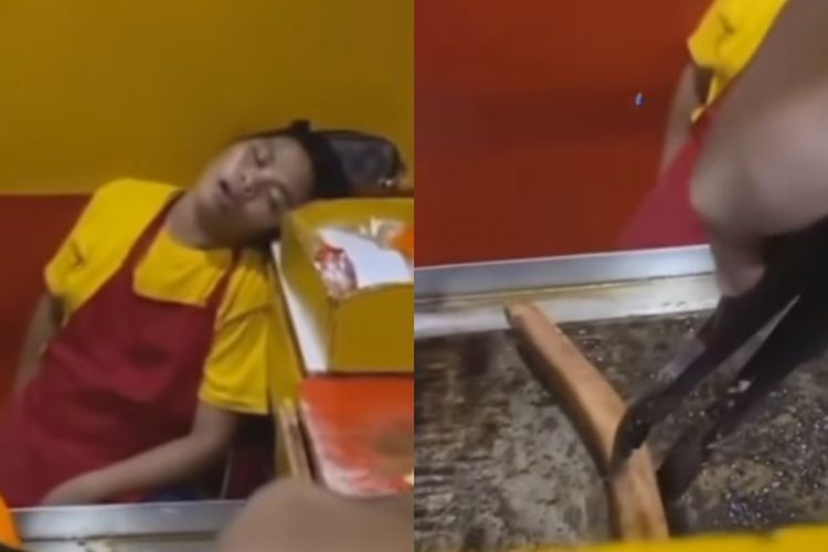 Momen Penjual Makanan Tertidur di Gerainya, Sementara Pelanggan Masak Sendiri, Warganet: Dikit-dikit Video