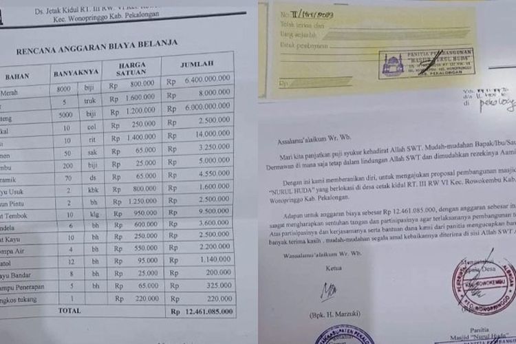 Viral Proposal Bangun Masjid di Pekalongan, Satu Batu Bata Minta Dana Rp800 Ribu, Total Biayanya Mencapai…