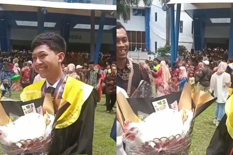 Bukan Dapat Bunga, Wisudawan di Malang Ini Dapat Bucket Ayam dari Teman-temannya, Dilengkapi dengan Bumbu-bumbu?