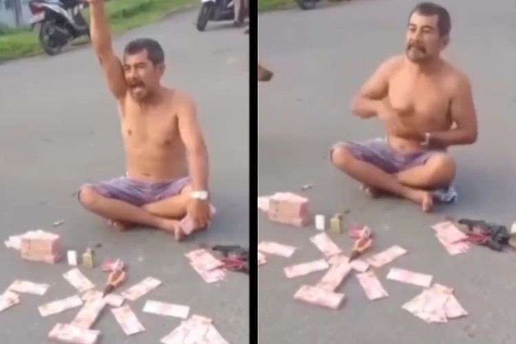 Viral! Seorang Pria Paruh Baya di Sumatera Utara Pamer Uang Gepokan di Jalan Raya, Ingin Adu Kekayaan?