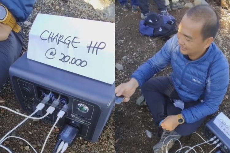 Viral! Bapak-bapak Buka Jasa Charger HP untuk Pendaki Gunung yang Harganya Cuma Rp20 Ribu, Ada yang Nawar…