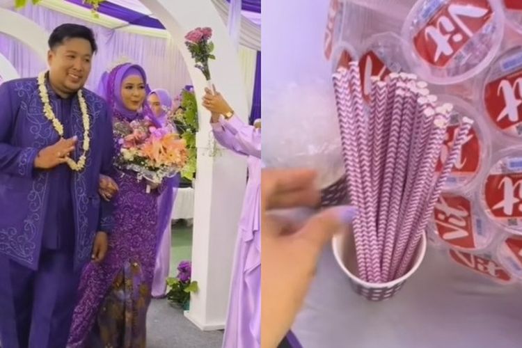 Bikin Gemas! Viral Pernikahan dengan Tema Serba Berwarna Ungu, Mulai Dekor hingga Sedotan