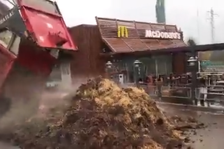Dukung Genosida Israel, Demonstran Prancis Tuang Satu Truk Kotoran Hewan di Halaman Restoran McDonalds
