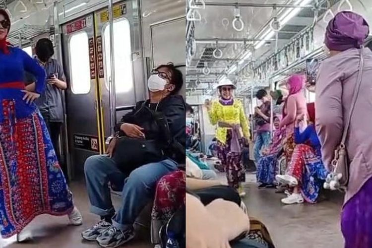 Viral! Momen Emak-emak Lakukan Fashion Show di KRL Bogor, Warganet: Yang Kuning Bibi Gue