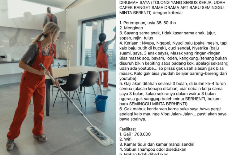 Viral User Facebook Cari ART Tapi Jobdesknya Mancing Emosi Warganet: Gaji Minim dan Ditahan 3 Bulan