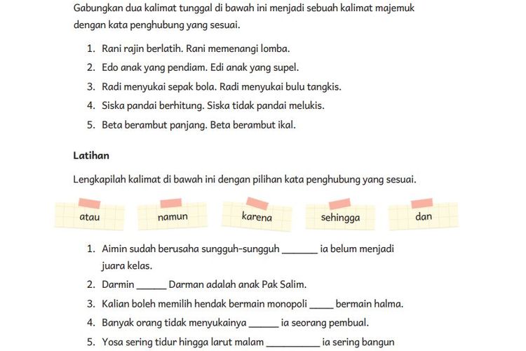 Kunci Jawaban Bahasa Indonesia Kelas 5 SD Halaman 20-21 Kurikulum Merdeka: Kalimat Majemuk Setara