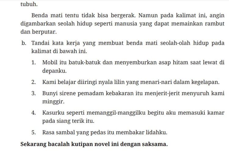 Kunci Jawaban Bahasa Indonesia Kelas 7 Halaman 13-14 Kurikulum Merdeka Edisi Revisi: Tandai Kata Kerja yang Membuat Benda Mati Seolah-olah Hidup