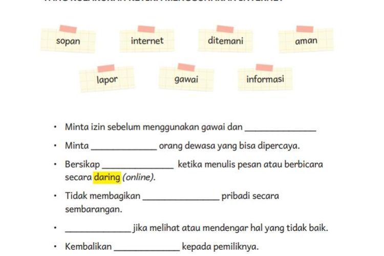 Kunci Jawaban Buku Bahasa Indonesia Kelas 3 SD Kurikulum Merdeka Bab 8 Halaman 191: Melengkapi Kalimat Rumpang