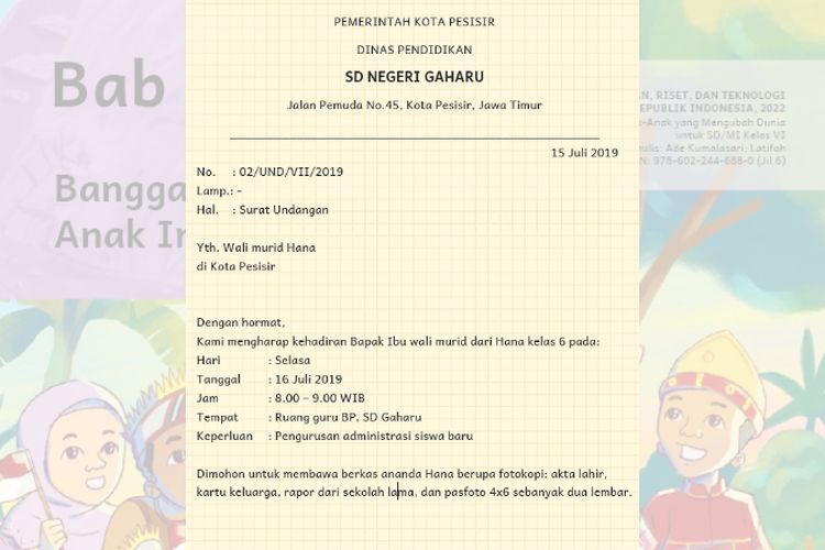 Kunci Jawaban Bahasa Indonesia Kelas 6 SD Halaman 21 22 23 Kurikulum Merdeka: Unsur-Unsur dalam Surat Resmi