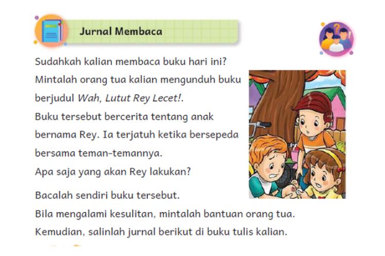 Kunci Jawaban Bahasa Indonesia Kelas 2 Halaman 66 Kurikulum Merdeka: Jurnal Membaca ‘Wah, Lutut Rey Lecet!’