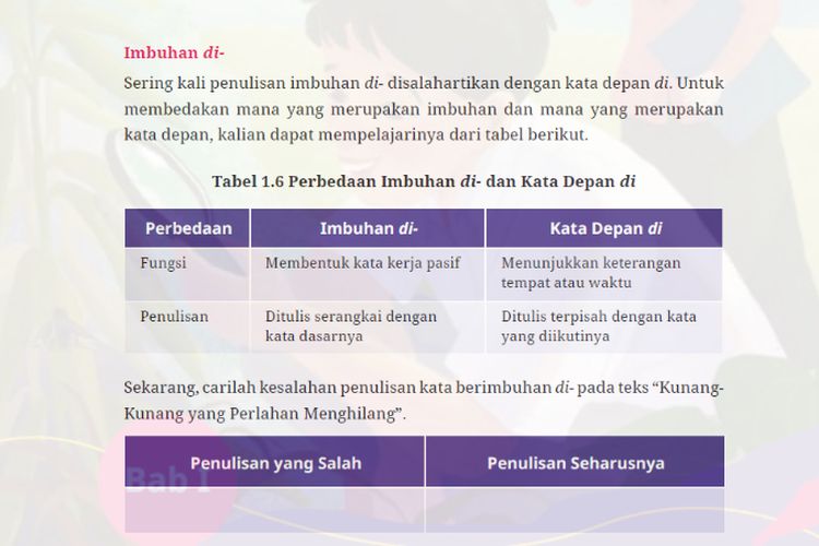 Imbuhan di-, Kunci Jawaban Bahasa Indonesia Kelas 10 SMA Halaman 20 Kurikulum Merdeka (Edisi Revisi)