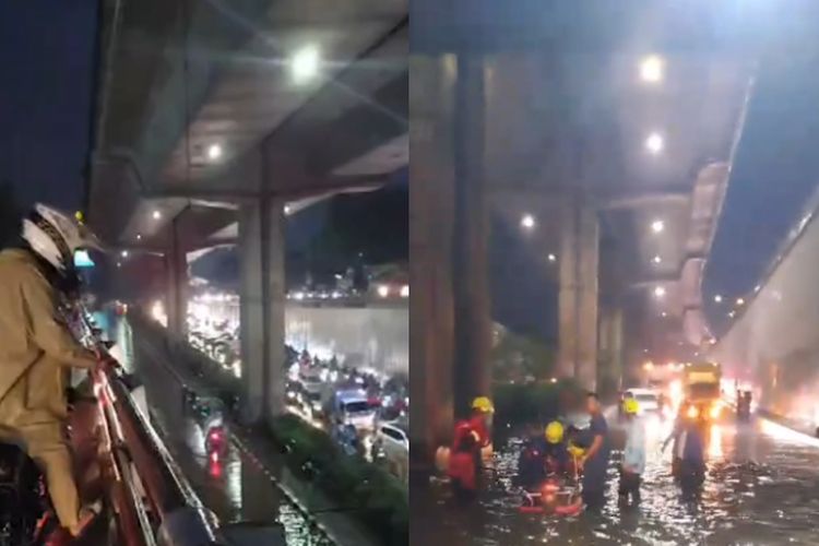 Hujan Deras Bogor Sebabkan Jalan Underpass Sholeh Iskandar Berubah Jadi Sungai