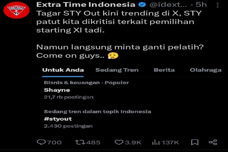 Tagar STYOUT Trending di X, Buntut dari Kekecewaan Terhadap Timnas Indonesia