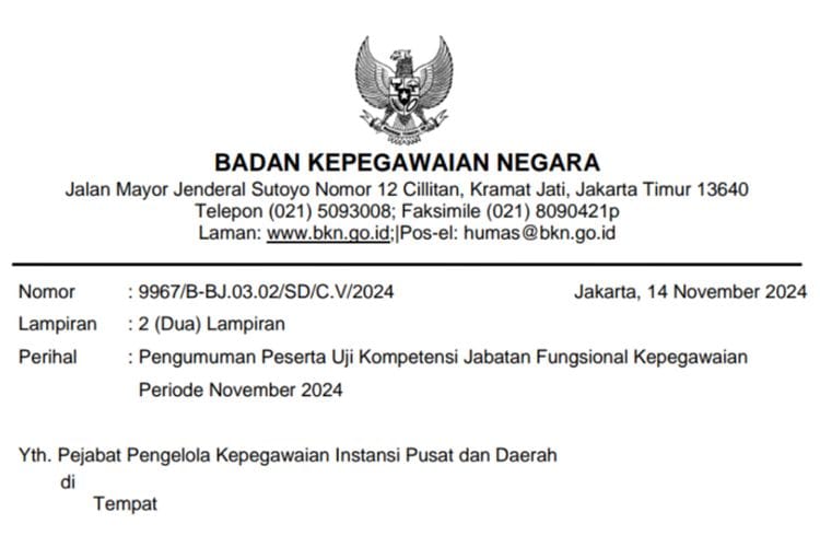 Cek Daftar Nama Peserta dan Jadwal Uji Kompetensi Jabatan Fungsional Kepegawaian Periode November 2024