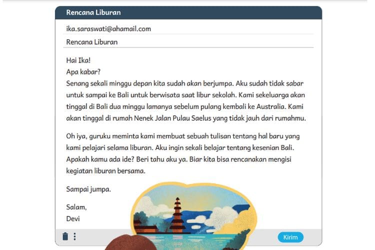 Menjawab Surel Devi, Kunci Jawaban Bahasa Indonesia Kelas 5 SD Hlm. 115-116 Kurikulum Merdeka