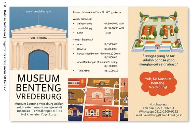 Brosur Museum Benteng Vredeburg, Kunci Jawaban Bahasa Indonesia Kelas 5 SD Kurikulum Merdeka Hlm. 138-141