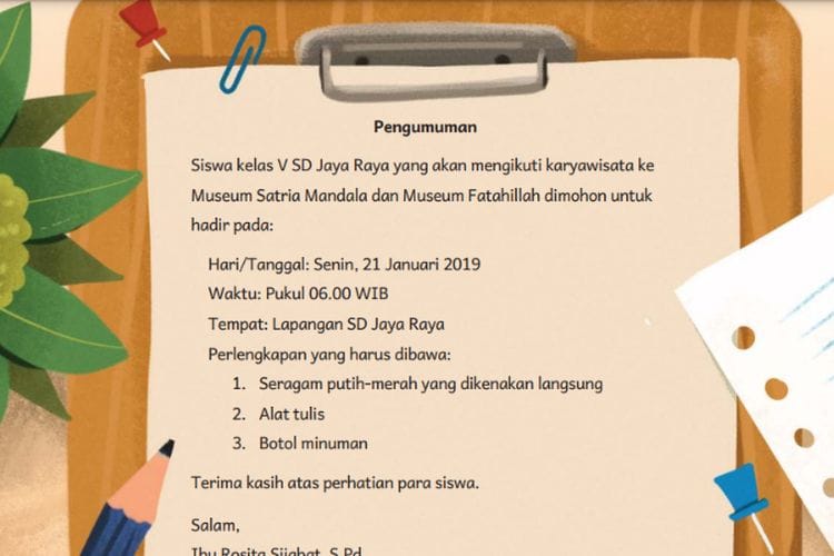 Membuat Pengumuman, Kunci Jawaban Bahasa Indonesia Kelas 5 SD Kurikulum Merdeka Hlm. 143-144