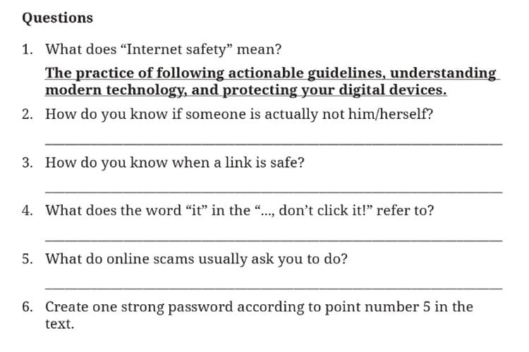 Chapter 5 ‘Internet Safety Rules’, Kunci Jawaban Bahasa Inggris Kelas 9 SMP Kurikulum Merdeka: Questions Hlm. 306